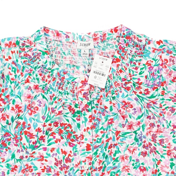 New JCREW Size L Linen Blend Short Sleeve Smock Neck Top $79 CI095 - Picture 6 of 7